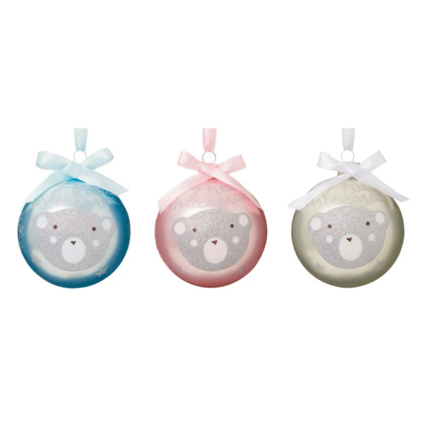1st Christmas Baby Glass Bauble 80mm Choice of Blue Pink or White