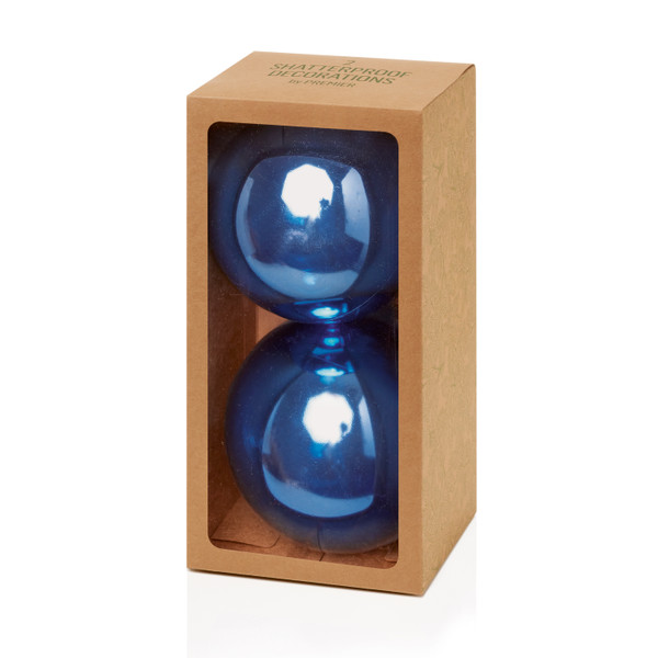 150mm Shiny Shatterproof Bauble Pk2 Midnight Blue