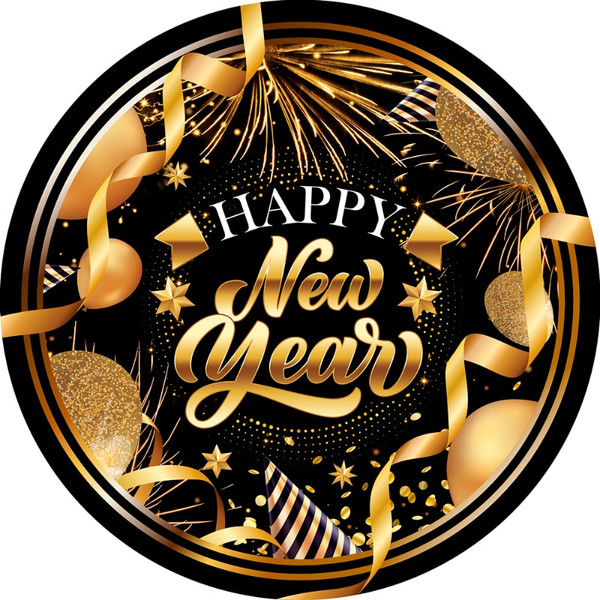 Happy New Year Plates 23cm Pk6