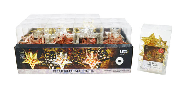 LED METAL STAR LIGHTS 10 PIECE CHOICE OF COLOUR