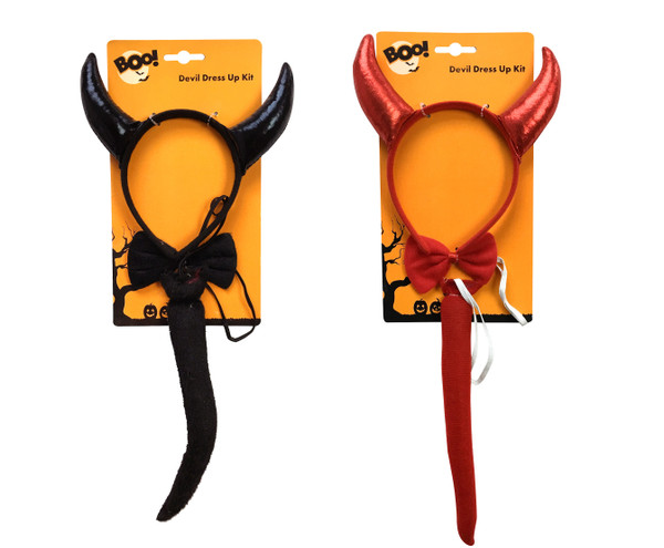 DEVIL HORNS TAILS AND BOWTIE SET BLACK