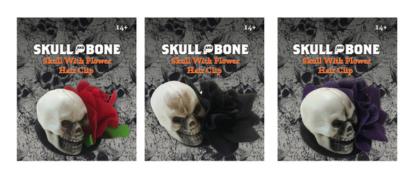 HAIR CLIP SKULL WITH RED FLOWER