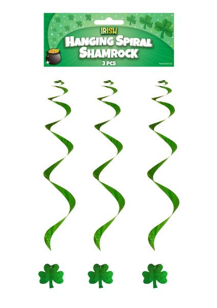 St Patricks Hanging Swirl Irish Shamrock Decoration Pk3