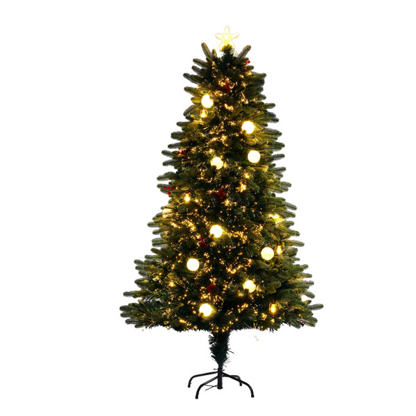 1.8m Fibre Optic Snowball Downswept Tree with Red Berries and White Baubles