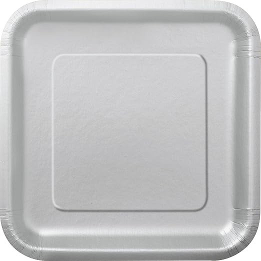7in Square Plates Silver Pk16