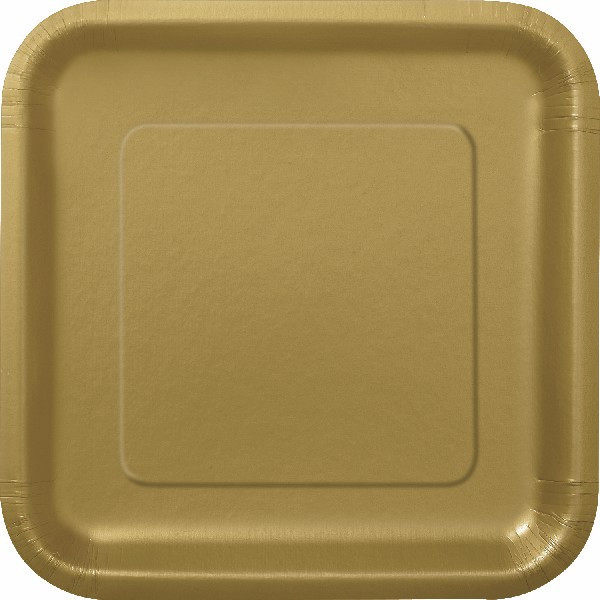 7in Square Plates Gold Pk16