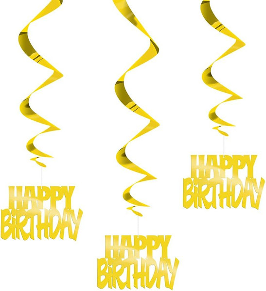 Gold Swirl Decoration x 3 Happy Birthday