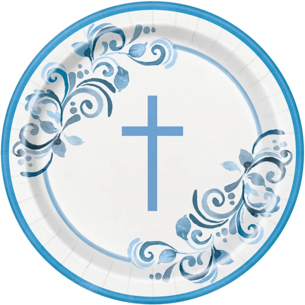 Blue Cross Communion Plates Pk8 9in