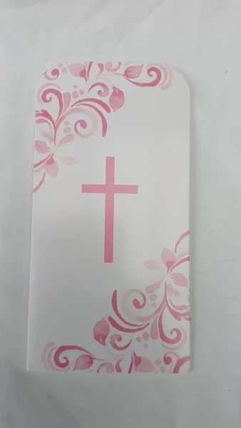 Pink Cross Communion or Christening Trifold Money Wallet
