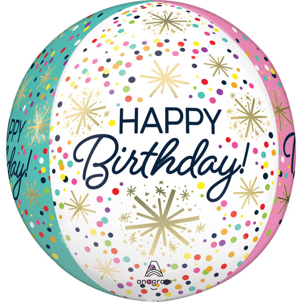 H200 Orbz Foil Balloon Confetti Sprinkle Happy Birthday