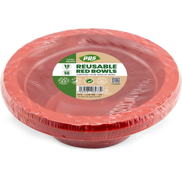 Plastic Bowls Pk10 12oz Red