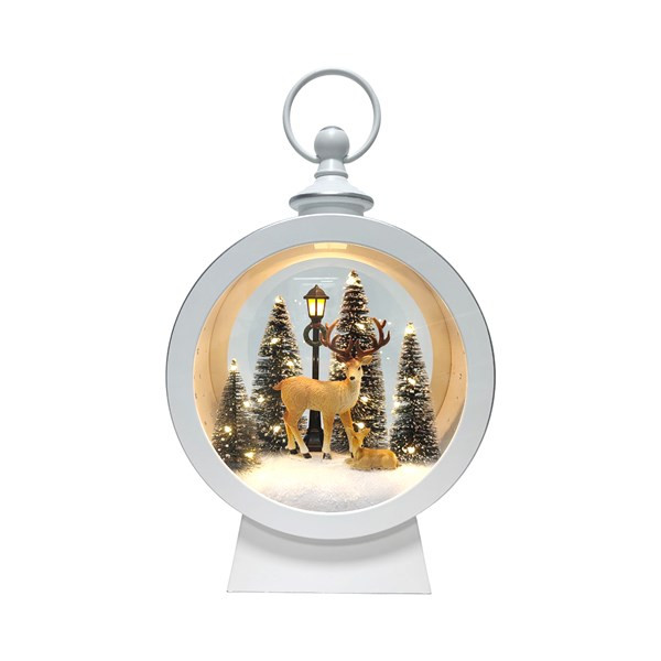 LED Reindeer Lantern White Battery Operated 23x33cm