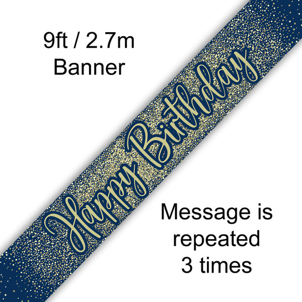 Navy Gold Metallic Glitter Banner Happy Birthday 9ft