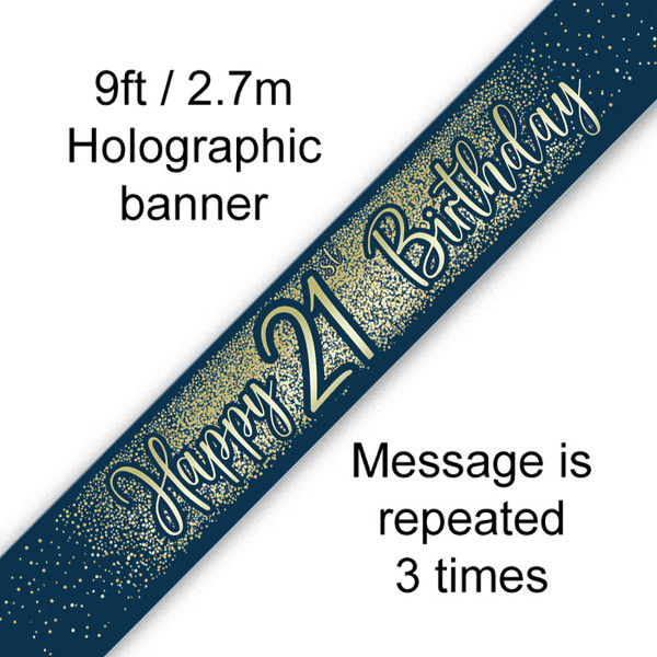 Navy Gold Metallic Glitter Banner Age 21 9ft