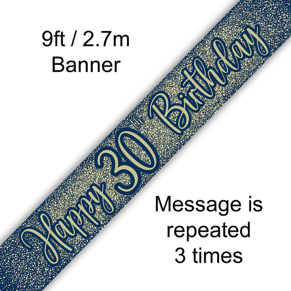Navy Gold Metallic Glitter Banner Age 30 9ft