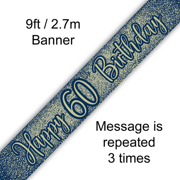 Navy Gold Metallic Glitter Banner Age 60 9ft
