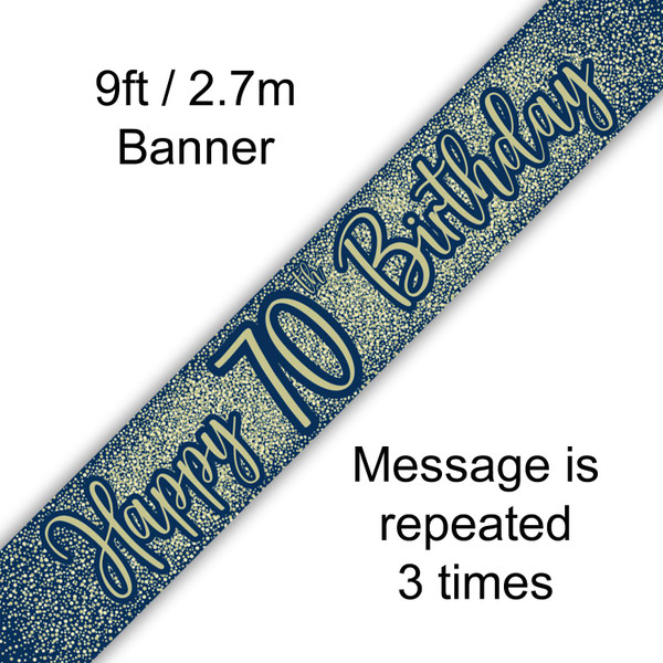 Navy Gold Metallic Glitter Banner Age 70 9ft