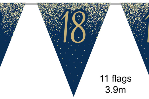 Navy Gold Metallic Glitter Bunting 11 Flags Age 18 3.9m