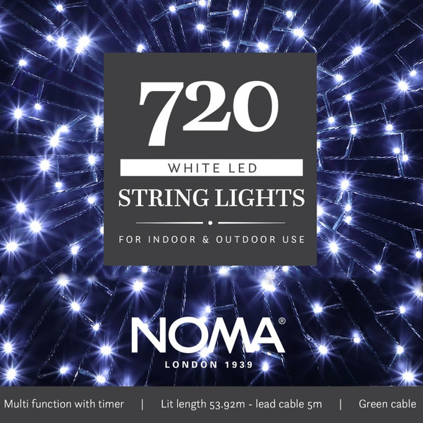 720 LED White String Lights With Green Cable
