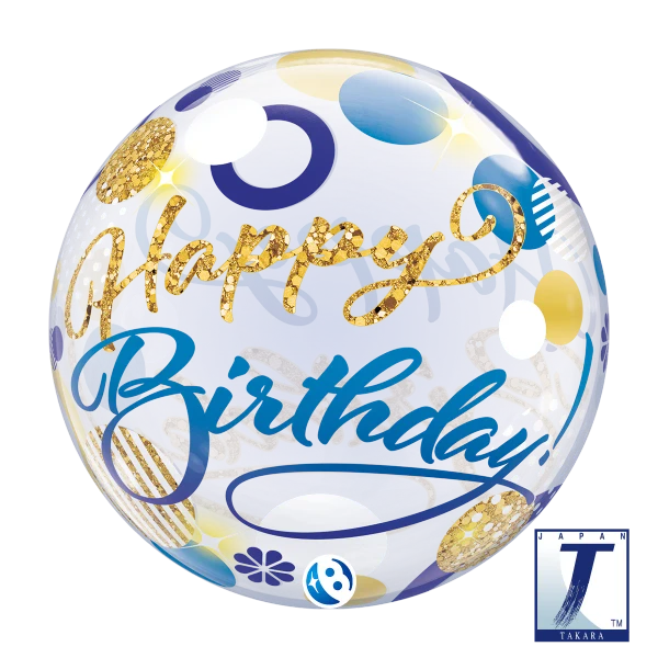 H300 22in Bubble Balloon Birthday Blue Gold Dots
