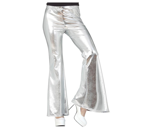 70s Disco Bell Bottom Trousers Silver Large