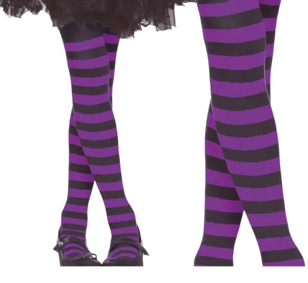 Child Purple and Black Striped Tights Age 7 to 10 Years