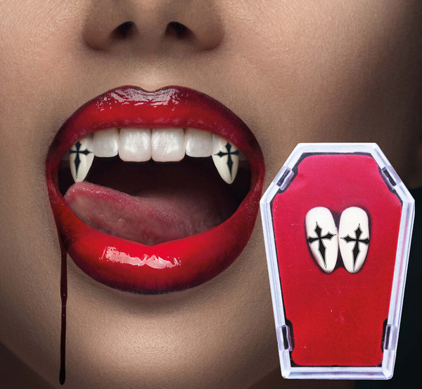 Vampire Fangs with Gothic Cross with Thermoplastic