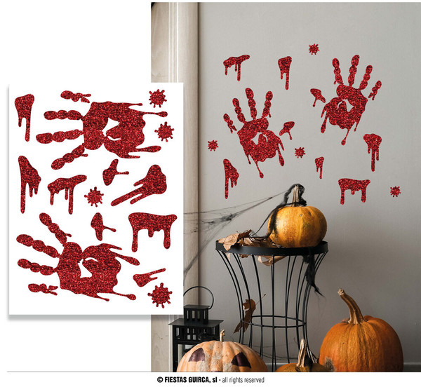 Glitter Effect Bloody Handprint Wall Stickers 30x40cm