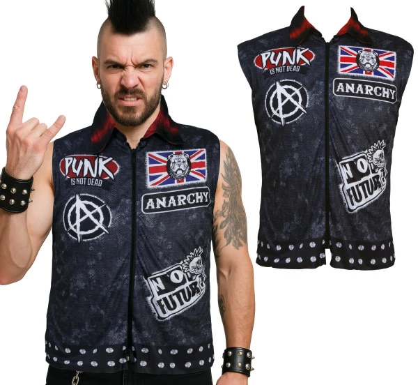 Adult Punk Vest Black Size Medium 48 to 50