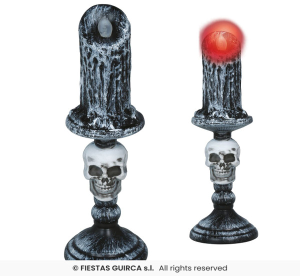 Skull Candle Stick with Light 26cm