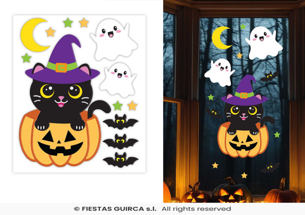 Cat Pumpkin and Ghost Gel Cling 25x30cm