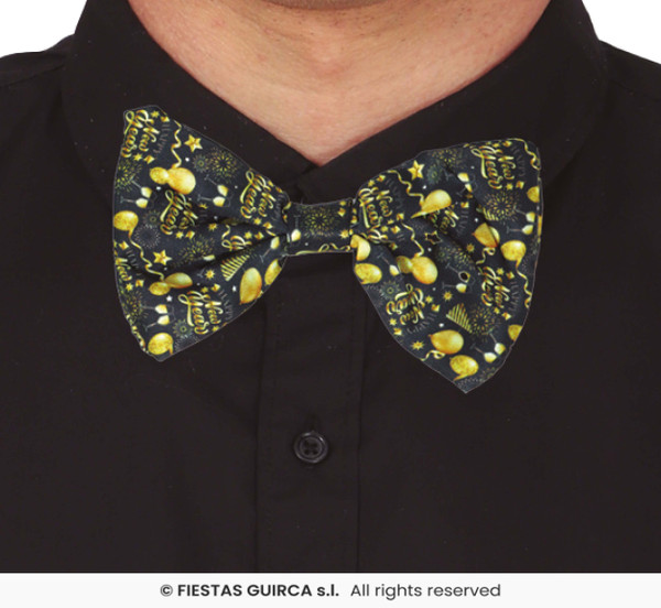 Happy New Year Black and Gold Bow Tie 12cm