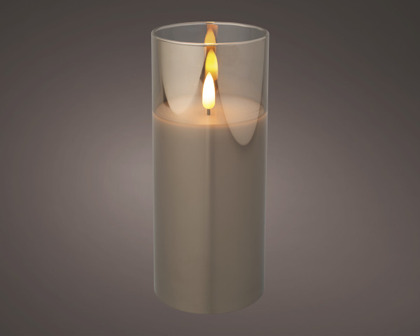 LED Glass Candle Flame Effect Smokey Grey Battery Operated 7.5x17.5cm