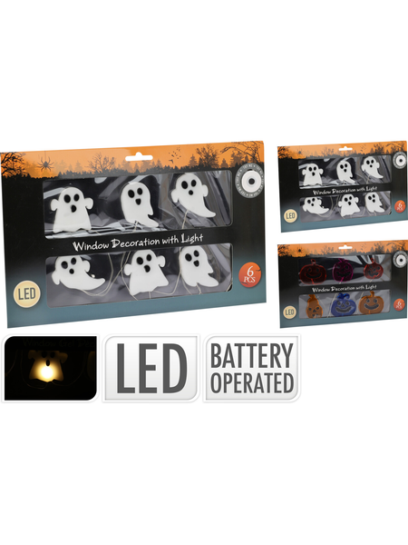Halloween LED Window Lights Set of 6 Battery Operated Ghost or Pumkin