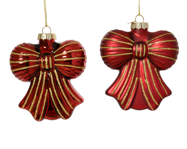 Glass Bow Bauble Shiny Matt Dark Red 9x4.2x10cm