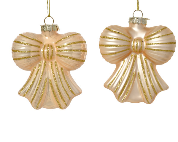 Glass Bow Bauble Shiny Matt Pearl 9x4.2x10cm