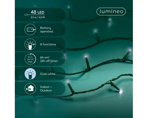 48 LED BO Timer Lights 8 Function Twinkle Effect Outdoor Cool White with Green Cable