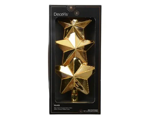 Glass Tree Topper 27cm Gold with Gold Glitter Lines