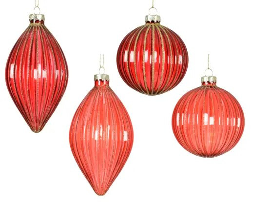 Glass Bauble 8cm Red Transparent Choice of 4 Styles