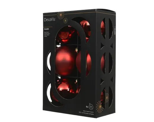 Glass Baubles 6x8cm Christmas Red Shiny Matt