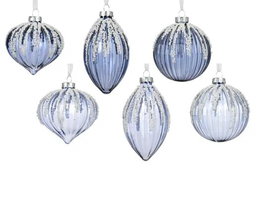 Glass Bauble Shiny with Bead Lines 8cm Choice of 3 Styles and 2 Colours