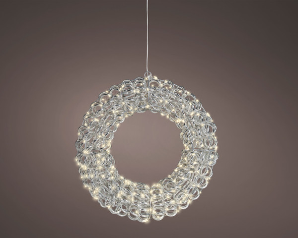 38cm Wreath 300 Warm White Micro LEDS Silver Loops on Metal Frame