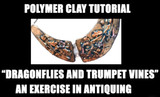 Dragonflies and Trumpet Vines Necklace - Exercise in antiquing polymer clay - Tutorial Free