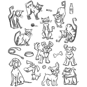 Mini Cats and Dogs - Tim Holtz Cling Stamps 7"X8.5"