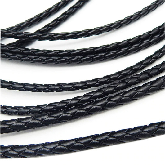 Round Braided Leather Cord 5mmX192" Brown or Black
