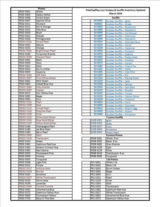 Premo and Souffle Inventory List Updated 2024