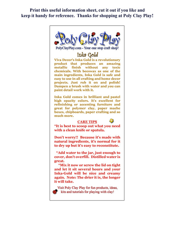 Inka Gold Printable Care and Feeding Sheet