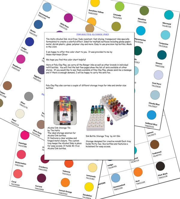 Alcohol Ink Tim Holtz Color Swatches and Chart