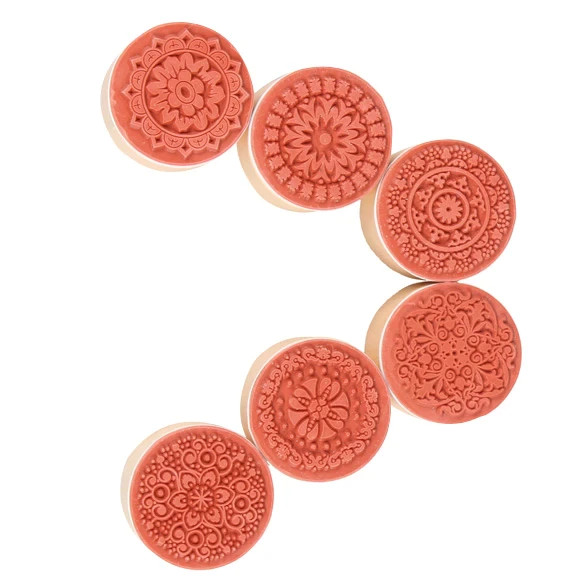 Floral Pattern Round Lace Stamps 6 piece set wood mounted