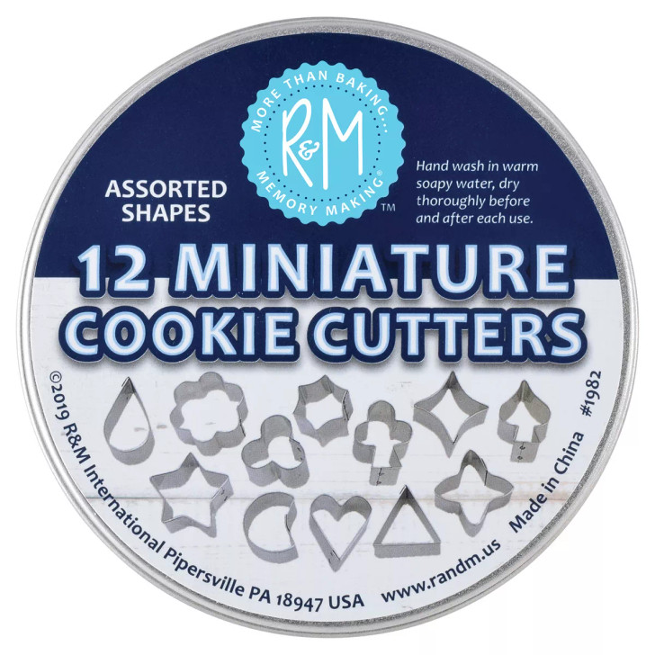 12 Piece Mini Cookie Cutter Set with Storage Tin, Assorted Shapes
